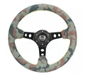 NRG Reinforced Steering Wheel (350mm / 3in. Deep) Camo Suede Mark w/ Neon Grn stitching & Blk Spoke