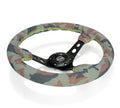 NRG Reinforced Steering Wheel (350mm / 3in. Deep) Camo Suede Mark w/ Neon Grn stitching & Blk Spoke