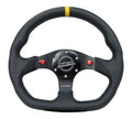 NRG Reinforced Steering Wheel (320mm) Sport Leather Flat Bottom w/ Yellow Center Mark