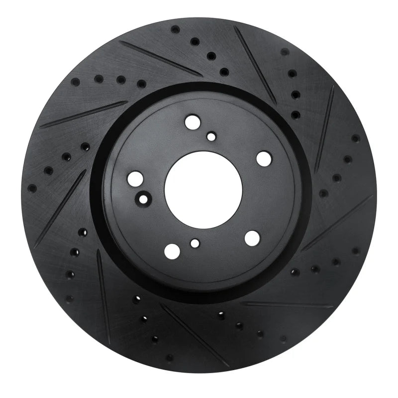R1 2013-2025 Acura ILX Front Right Drilled & Slotted Black Brake Rotor