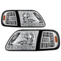 Xtune Ford F150 97-03 Crystal Headlights w/ Clear LED Corners Chrome HD-ON-FF15097-LED-SET-C
