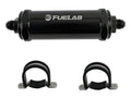Fuelab 828 In-Line Fuel Filter Long -8AN In/Out 10 Micron Fabric - Black
