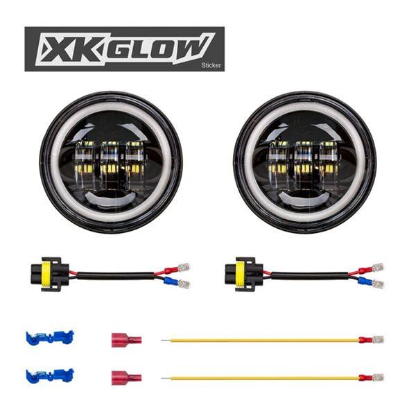 XK Glow Black 2pc. Motorcycle Driving Lights w/ Amber Halo