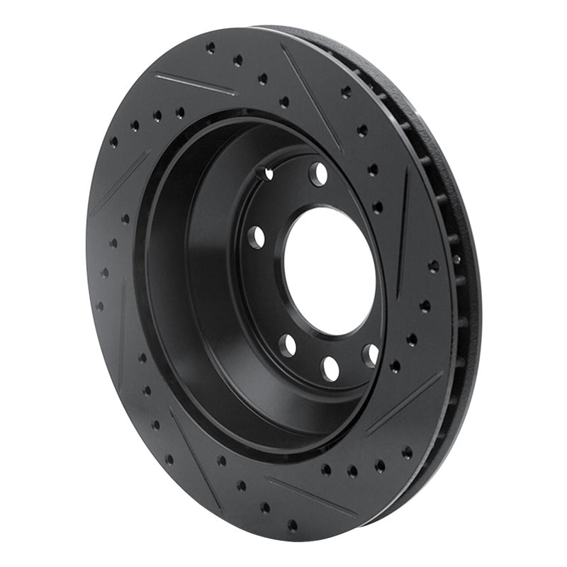 R1 03-18 Audi Q7 Rear Left Drilled & Slotted Black Brake Rotor