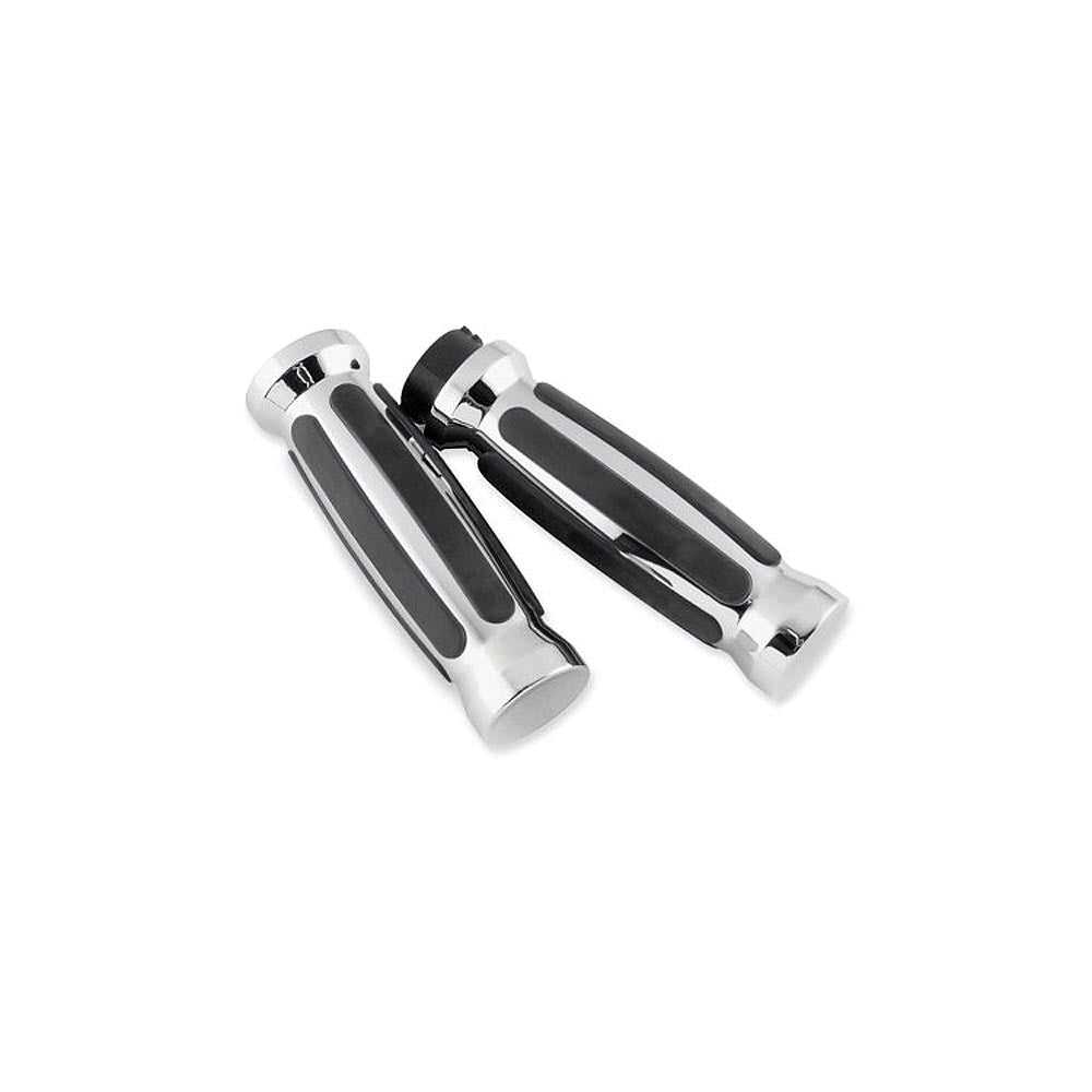 Bikers Choice 81-17 XL & Big Twin Dual Cable Chrome & Black Sensation Grips Pr