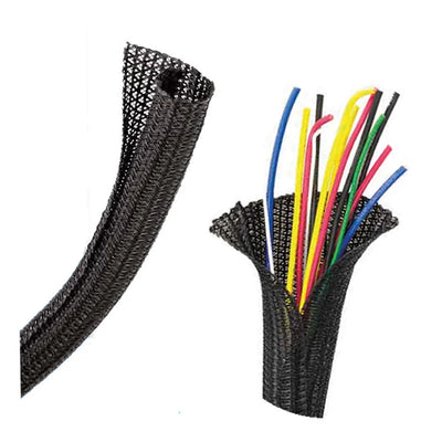 2IN SELF-WRAPPING SPLIT BRAID SLEEVING BLACK - 25FT