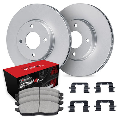 R1 09-14 Honda Fit Front Carbon Coated Brake Rotor Set w/Optimum OE Pads and Hardware