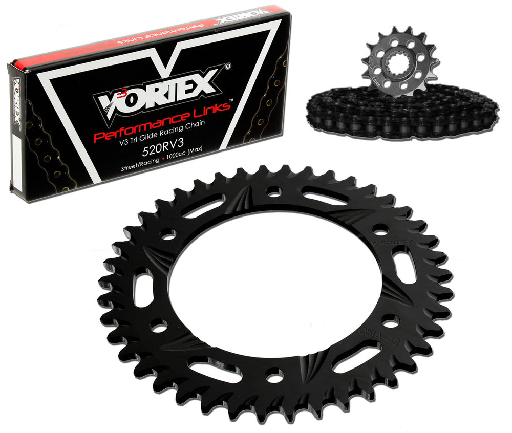 Vortex Racing V3 2.0 Chain and Sprocket Kit 3270-15,526AK-43,520RX3-114- Black
