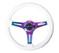 NRG Classic Wood Grain Steering Wheel (350mm) White Paint Grip w/Neochrome 3-Spoke Center