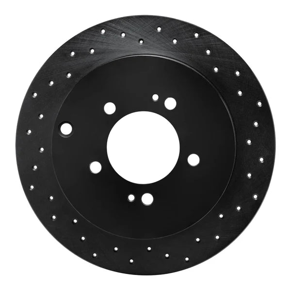 R1 07-15 Mitsubishi Lancer Rear Right Drilled Black Brake Rotor