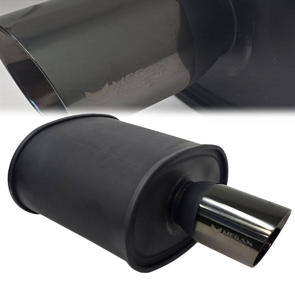 Megan Exhaust Black Coated Muffler 3 Inlet with 3.5 Black Chrome Tip 12 LBs. 19 x 11.5 x 8