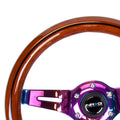 NRG Classic Wood Grain Steering Wheel (310mm) Dark Wood & Black Line Inlay w/Neochrome 3-Spoke Ctr.