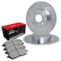 R1 Concepts Silver Drilled Slotted Rotors with 5000 Oep Brake Pads Fits Bertone X-1/9