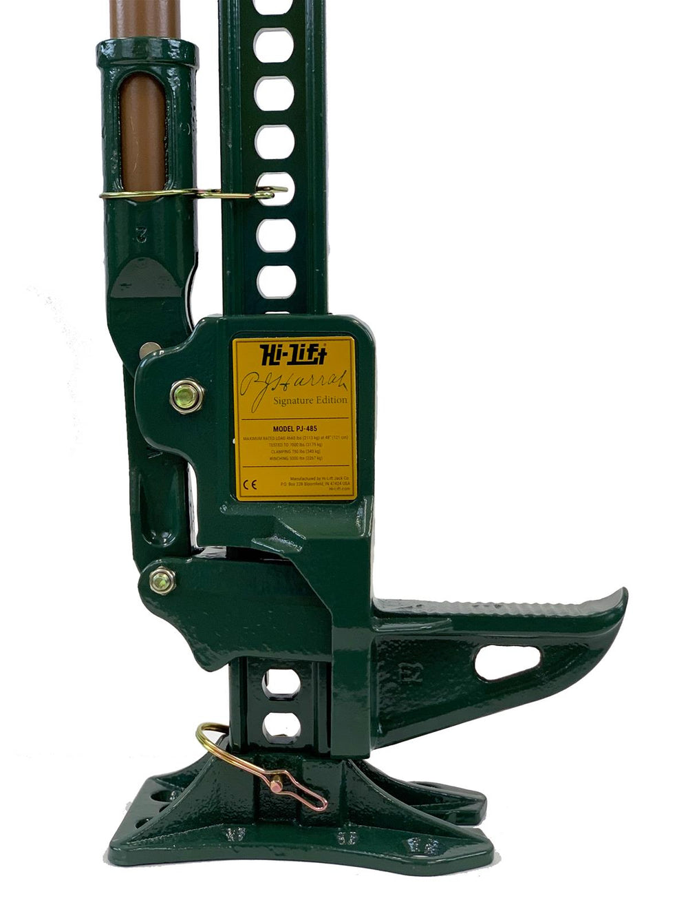 ~(34 lbs. 63X10X5)~ 60IN Hi-Lift PJ HARRAH SIGNATURE Edition Jack All Cast Model 7000 lb. Capacity (4660 Rated Capacity). Green Jack with a Brown Handle.