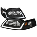 OE HEADLIGHTS WITH LED BAR MATTE BLACK HOUSING AND CLEAR LENS