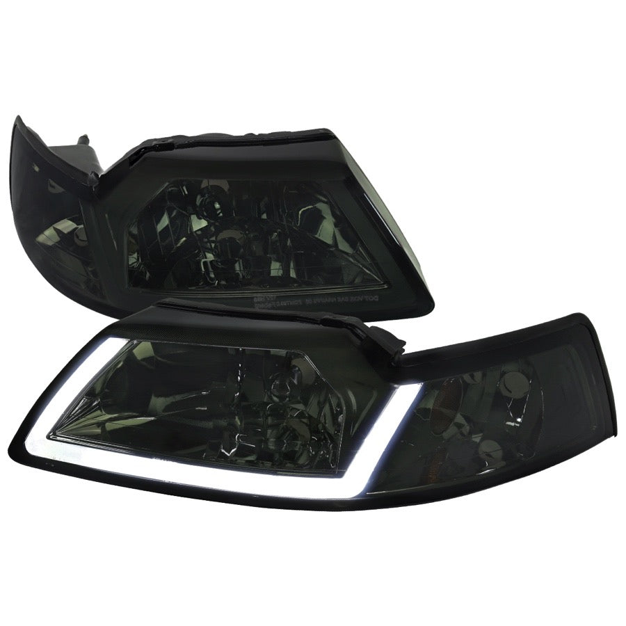 OE HEADLIGHTS WITH LED BAR CHROME HOUSING AND SMOKED LENS