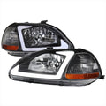OE HEADLIGHT WITH LED BAR BLACK HOUSING CLEAR LENS - USES STOCK BULBS