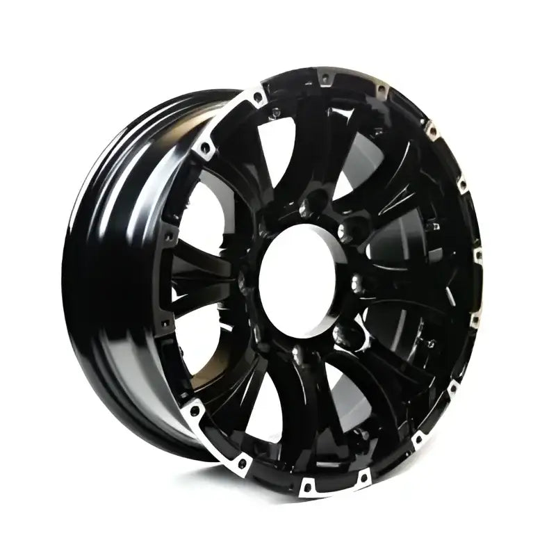 ALUMINUM VIKING 16X6 8X6.5 BLACK MACHINE LIP W/ BLACK CENTER CAP TRAILER WHEEL 4