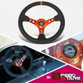 NRG Reinforce Steering Wheel (350mm / 3in. Deep) Blk Leather, Orange Center Mark w/ Orange Stitching