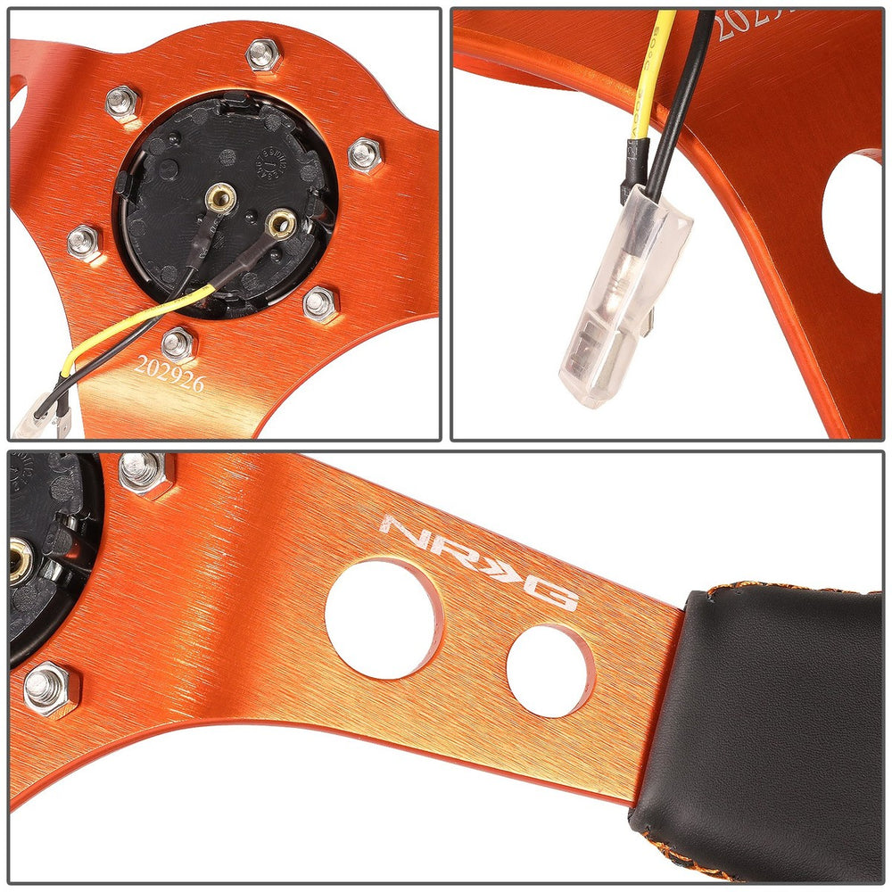 NRG Reinforce Steering Wheel (350mm / 3in. Deep) Blk Leather, Orange Center Mark w/ Orange Stitching