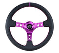 NRG Reinforced Steering Wheel (350mm / 3in. Deep) Black Suede w/Purple Center & Purple Stitching