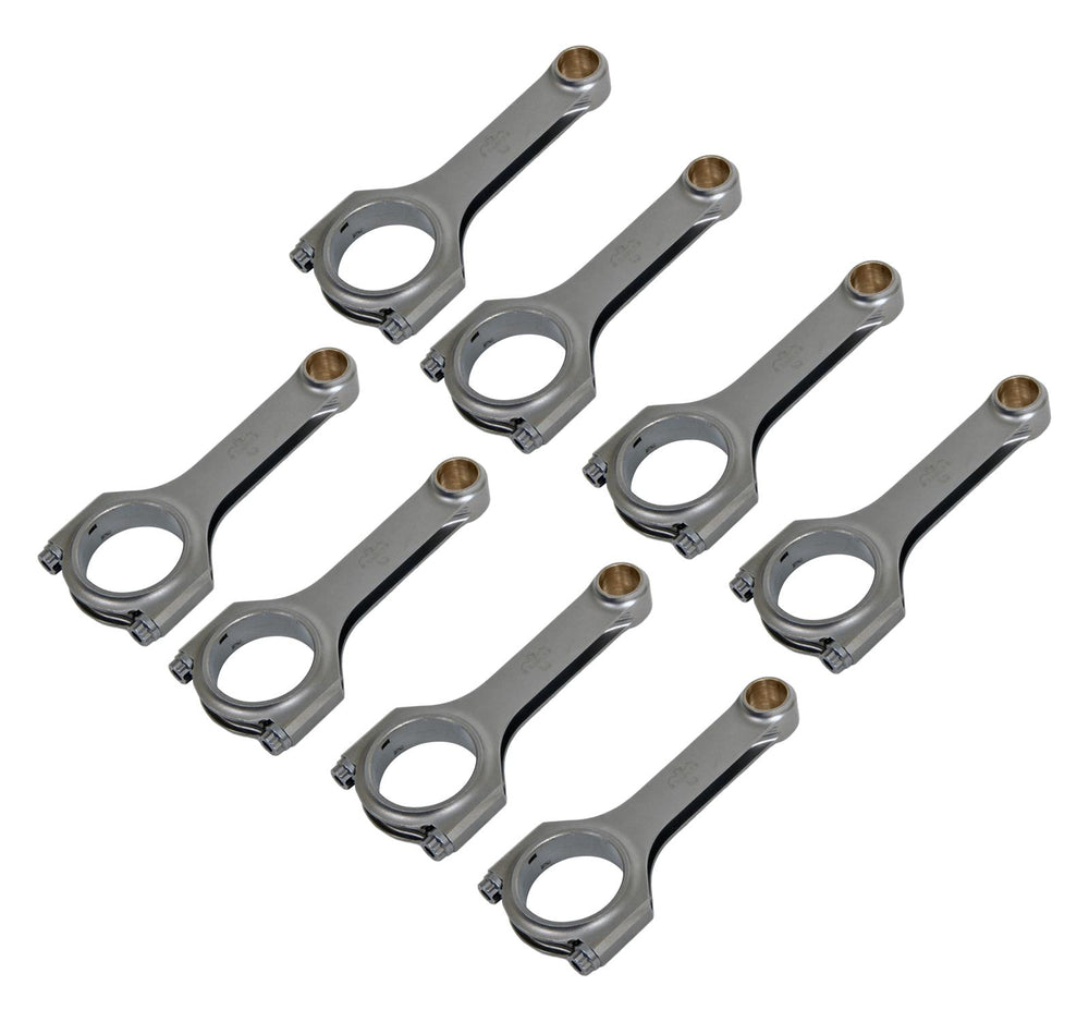 Forged 4340 steel H-Beam connecting rods are forged from a two-piece forging and feature a fully machined and shot-peened surface. Sizing is held to exact tolerances. Specify weight required when ordering. Recommended for competition use.