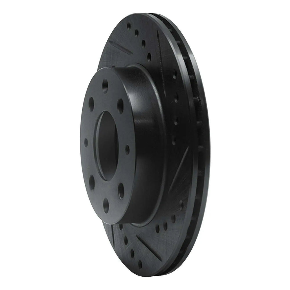 R1 84-06 Honda CRX Front Right Drilled & Slotted Black Brake Rotor