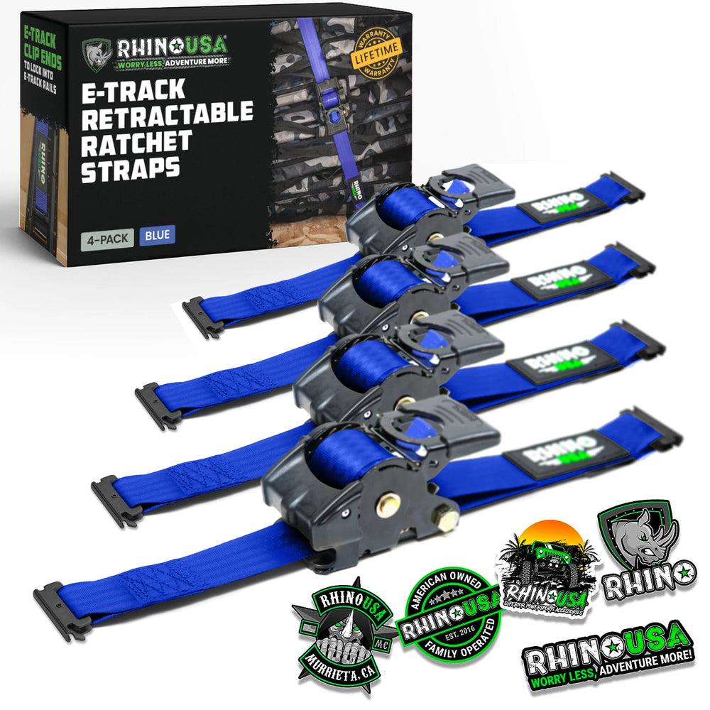 Rhino USA Retractable E-Track Ratchet Straps (4 Pack, 2Inx10Ft) (Blue)