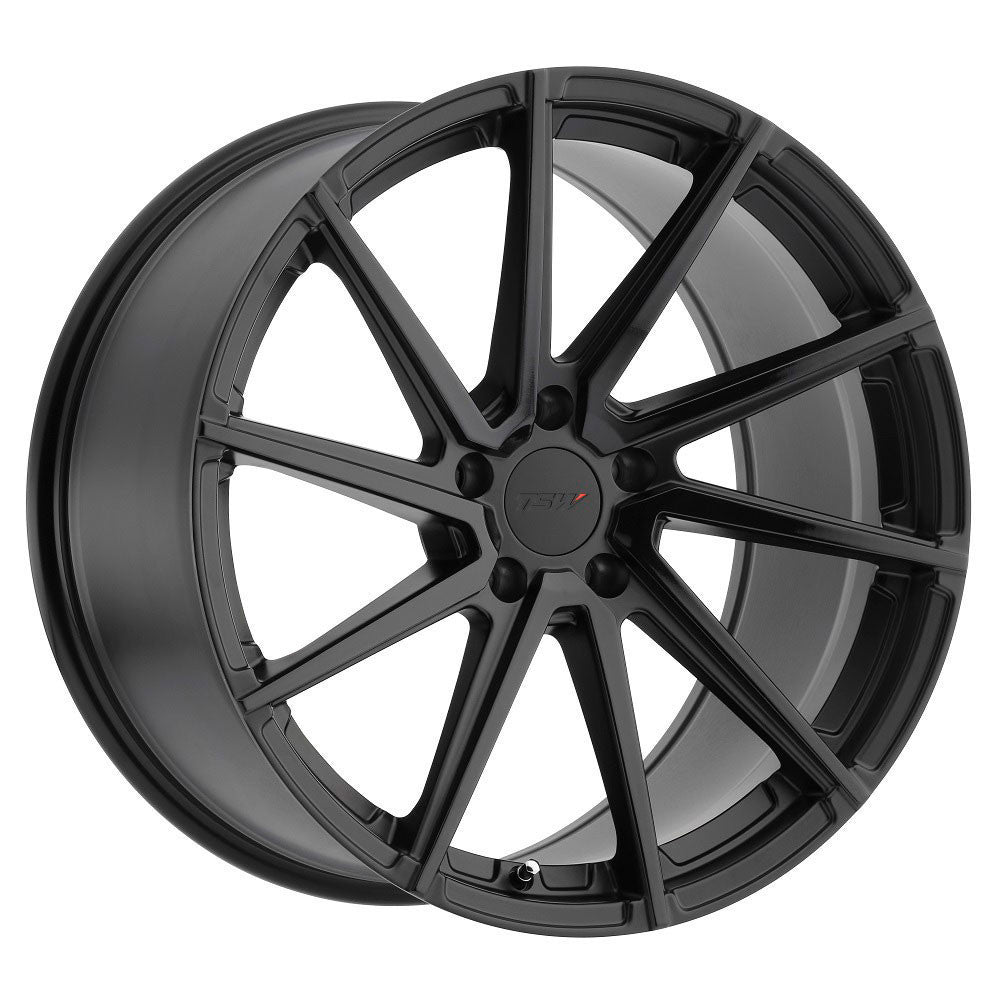 ~(28 lbs. 21X21X12)~ TSW WATKINS 19x10.0 5/120 ET25 CB76.1 DOUBLE BLACK - MATTE BLACK W/GLOSS BLACK FACE LEFT