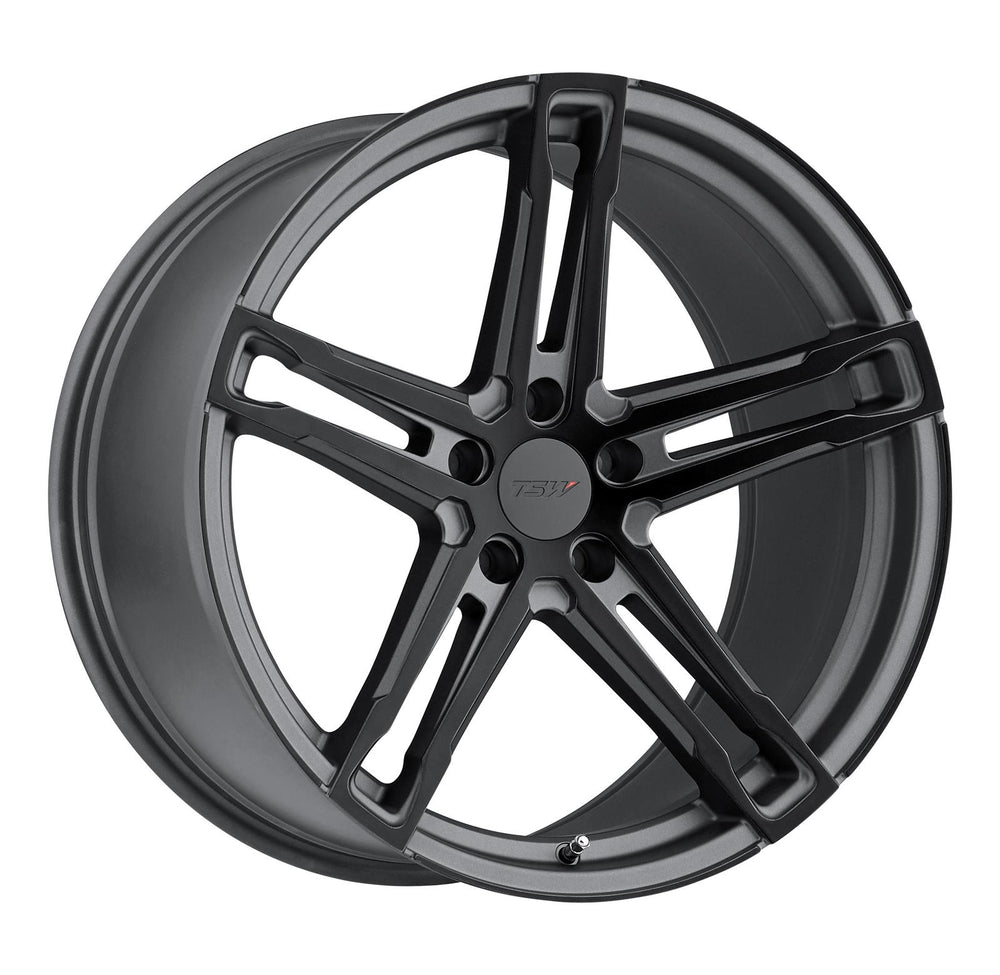 ~(29 lbs. 21X21X12)~ TSW MECHANICA 19x10.5 5/120 ET27 CB76.1 MATTE GUNMETAL W/MATTE BLACK FACE