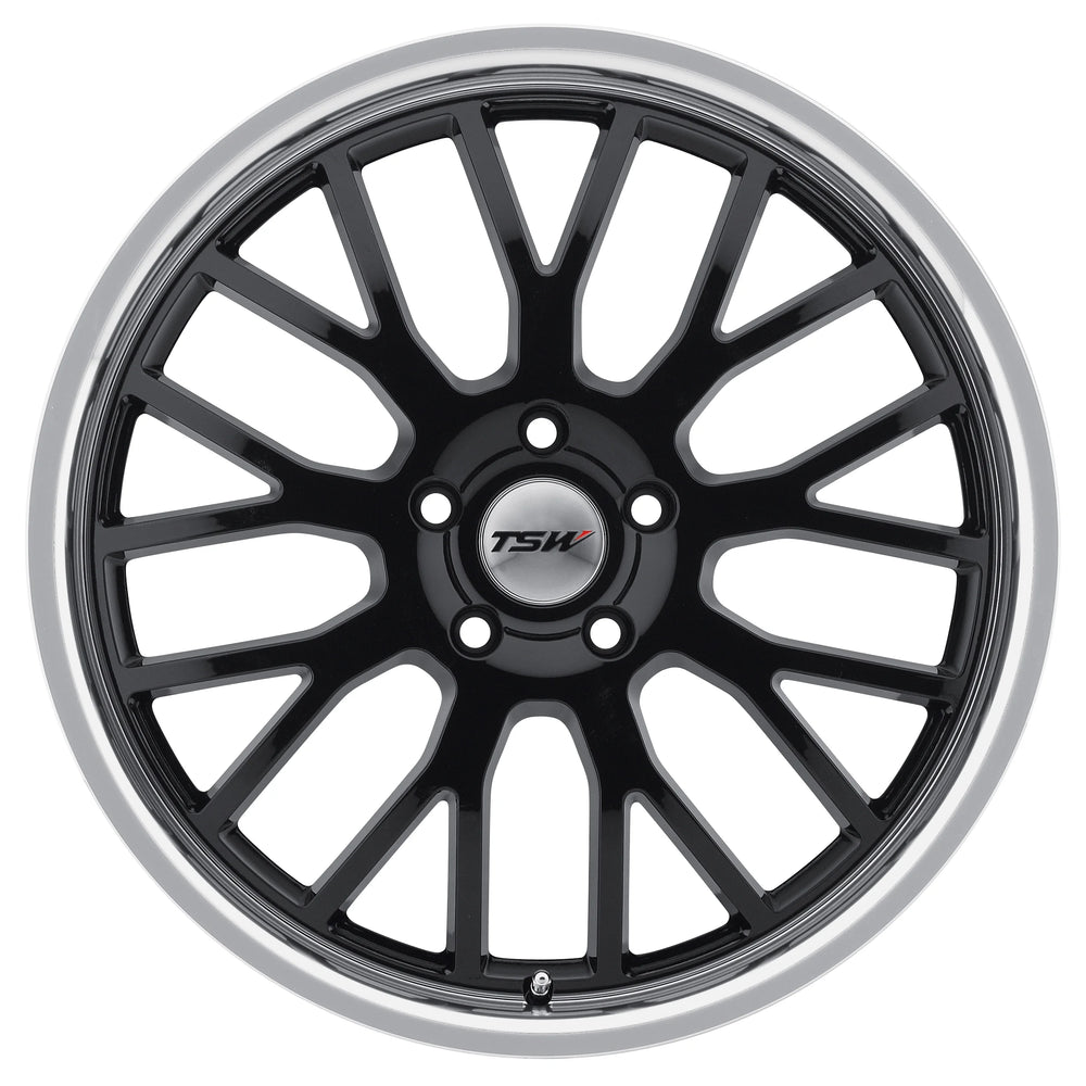 ~(32 lbs. 20X20X11)~ TSW TREMBLANT 18x9.5 5/112 ET35 CB72.1 GLOSS BLACK W/MIRROR CUT LIP