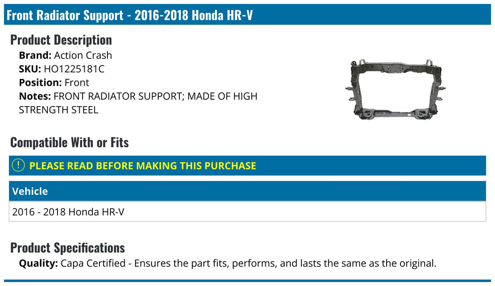CAPA RADIATOR SUPPORT CENTER SUPPORT; UPPER HONDA HRV 1618