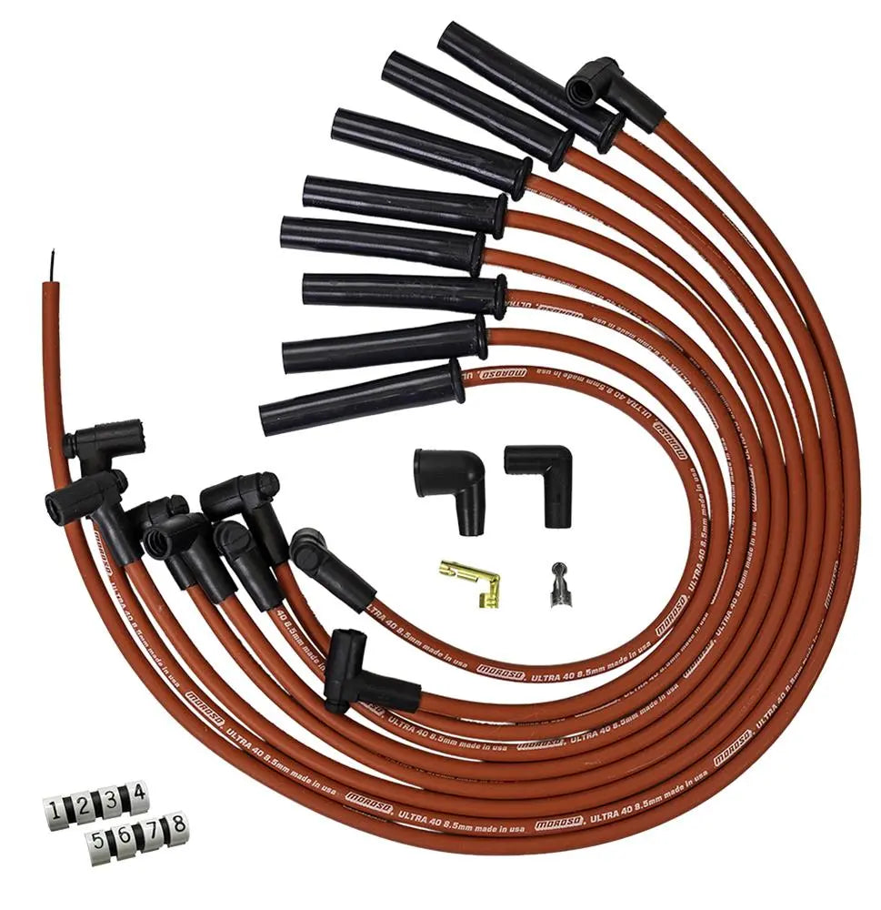 Moroso Ford 289/302/351W HEI-Style Ultra40 8.5mm Multi-Angle Boot Ignition Spark Plug Wire Set - Red