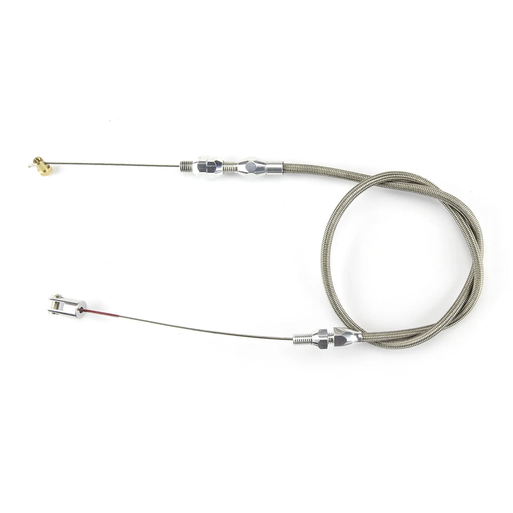 24IN HITECH STAINLESS HOUSING BORLA 8 STACK INJ THROTTLE CABLE W/ POLISHED FITT