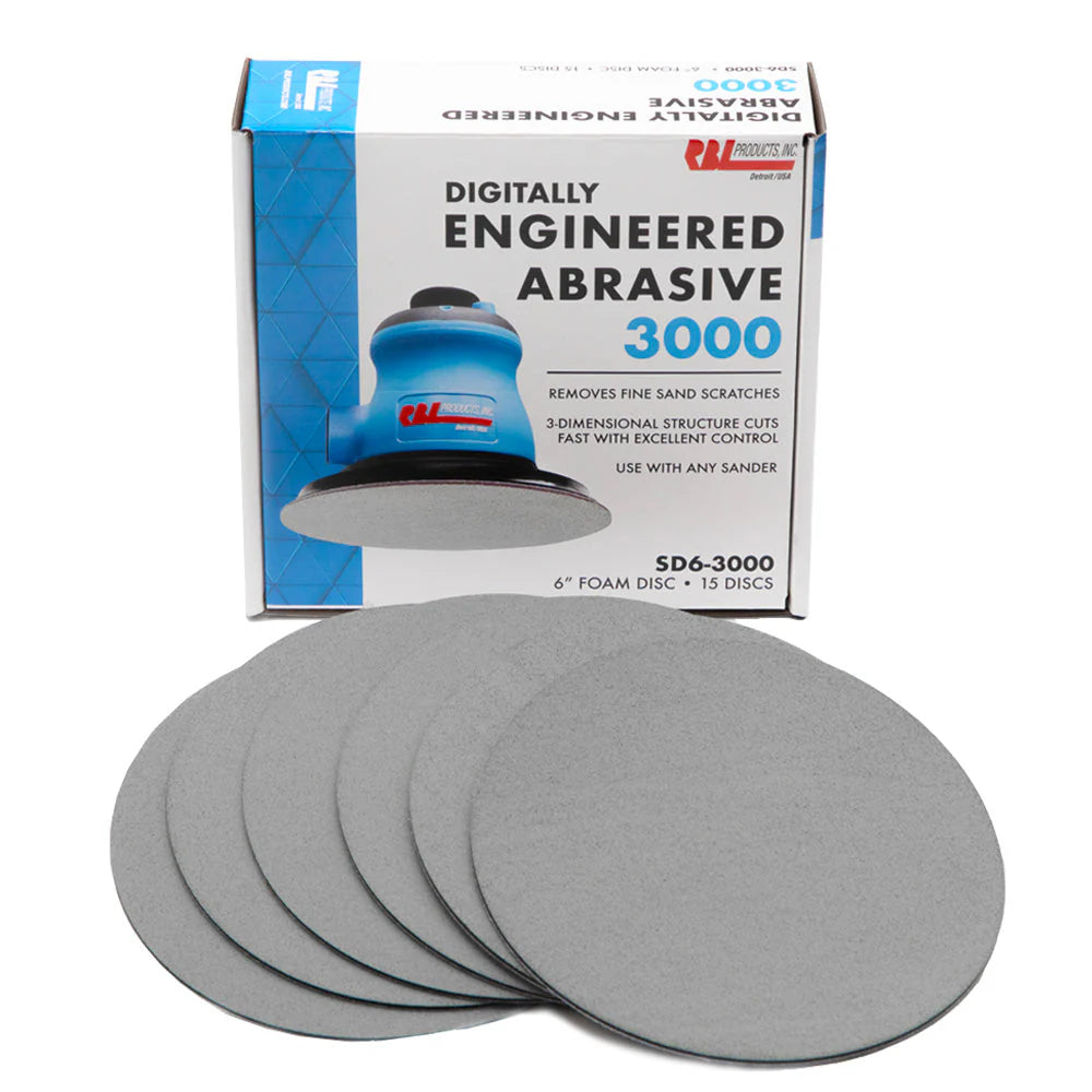 6IN FOAM SANDING DISC W/ DIGITALLY PHOTOGRAPHED ABRASIVE 3000 GRIT