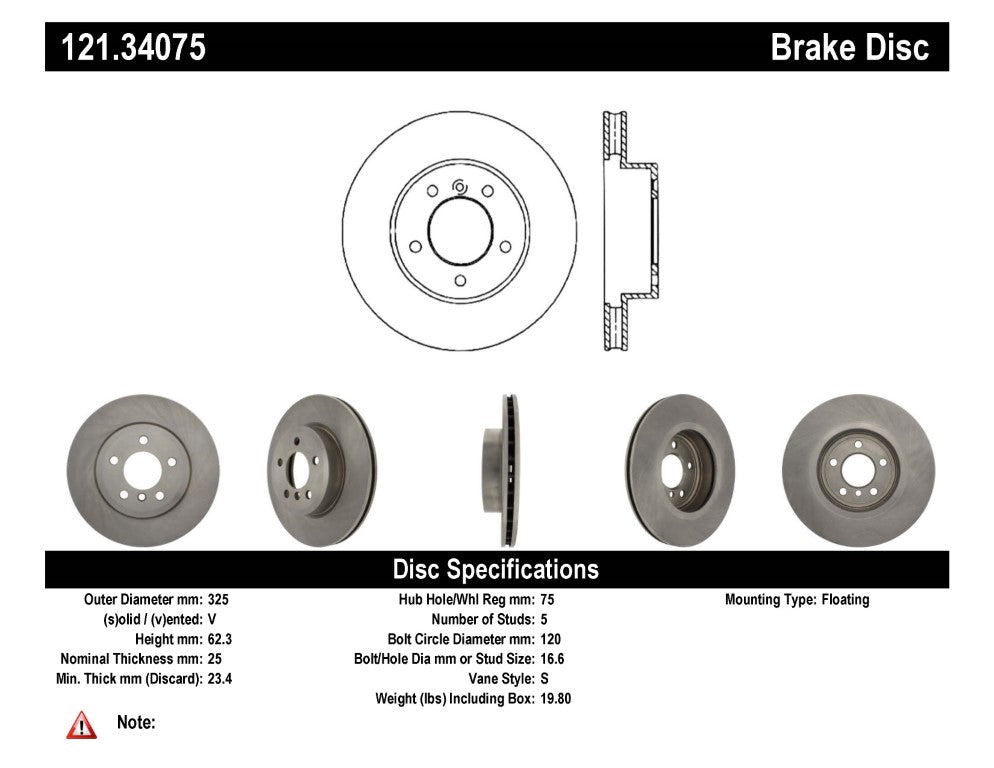 Centric Performance Brake Rotor 04-11 BMW X3 Front