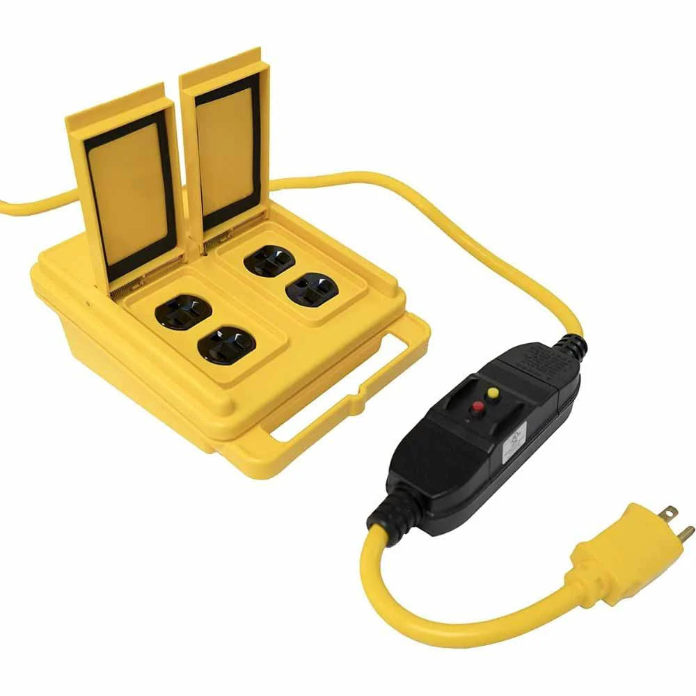 12/3 6FT SJTW 15A QUAD OUTLET BOX W/FLIP COVER & INLINE GFCI