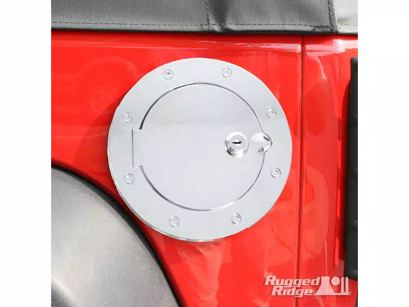 Rugged Ridge Locking Gas Cap Door Chrome 07-18 Jeep Wrangler