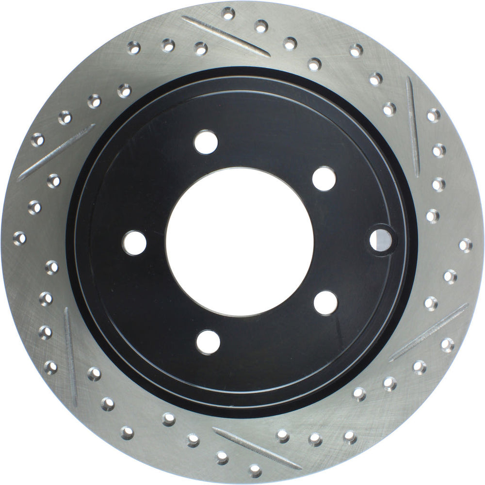R1 07-17 Chrysler 200 Rear Left Drilled & Slotted Black Brake Rotor