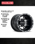 Raceline A77 Mamba 9x8in / 4x110 BP / -34.5mm Offset / 83.8mm Bore - Black & Machined Wheel
