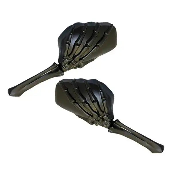 MOTORCYCLE SKELETON HAND MIRRORBLACK STEM W/ BLACK HEAD