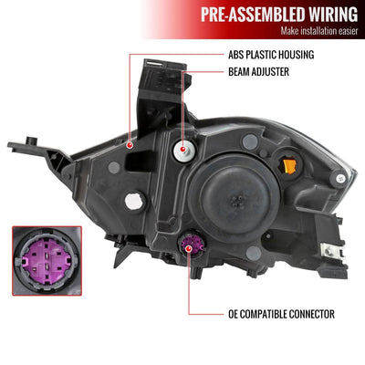 PASSENGER SIDE OE HALOGEN HEADLIGHT WITH MATTE BLACK HOUSING AND CLEAR LENS - USE STOCK BULBS