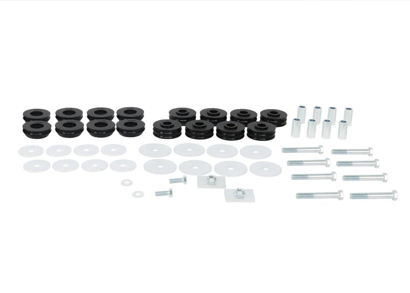 Body mount - bushings 16 Bushings 8 Tubes 2 Plates 10 Bolts 18 Washers Grease Install Guide