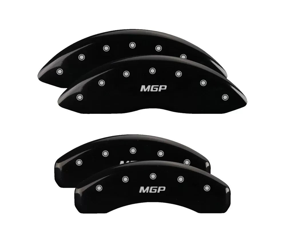 SET OF 4 CALIPER COVERS ENGRAVED FRONT/REAR MGP SILVER CHARACTERS BLACK POWDER
