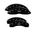 SET OF 4 CALIPER COVERS ENGRAVED FRONT/REAR MGP SILVER CHARACTERS BLACK POWDER