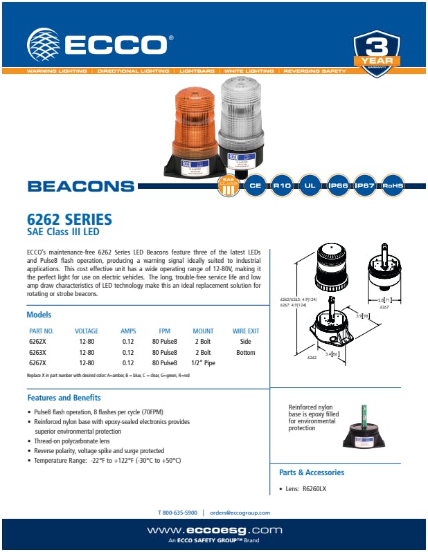 LED BEACON: MEDIUM PROFILE 1280VDC PULSE8 FLASH 1/2IN MALE PIPE MOUNT CLEAR