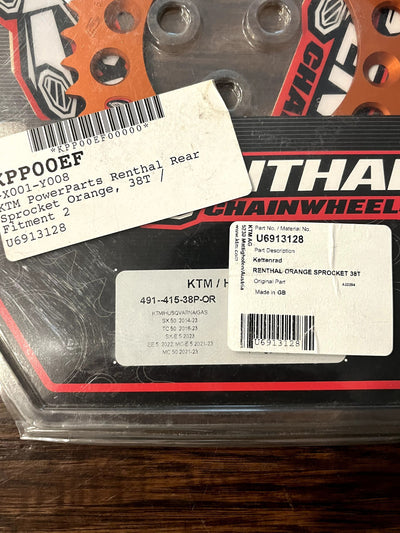 Renthal 14-18 KTM 50 SXS Rear Sprocket - Orange 415-38P Teeth