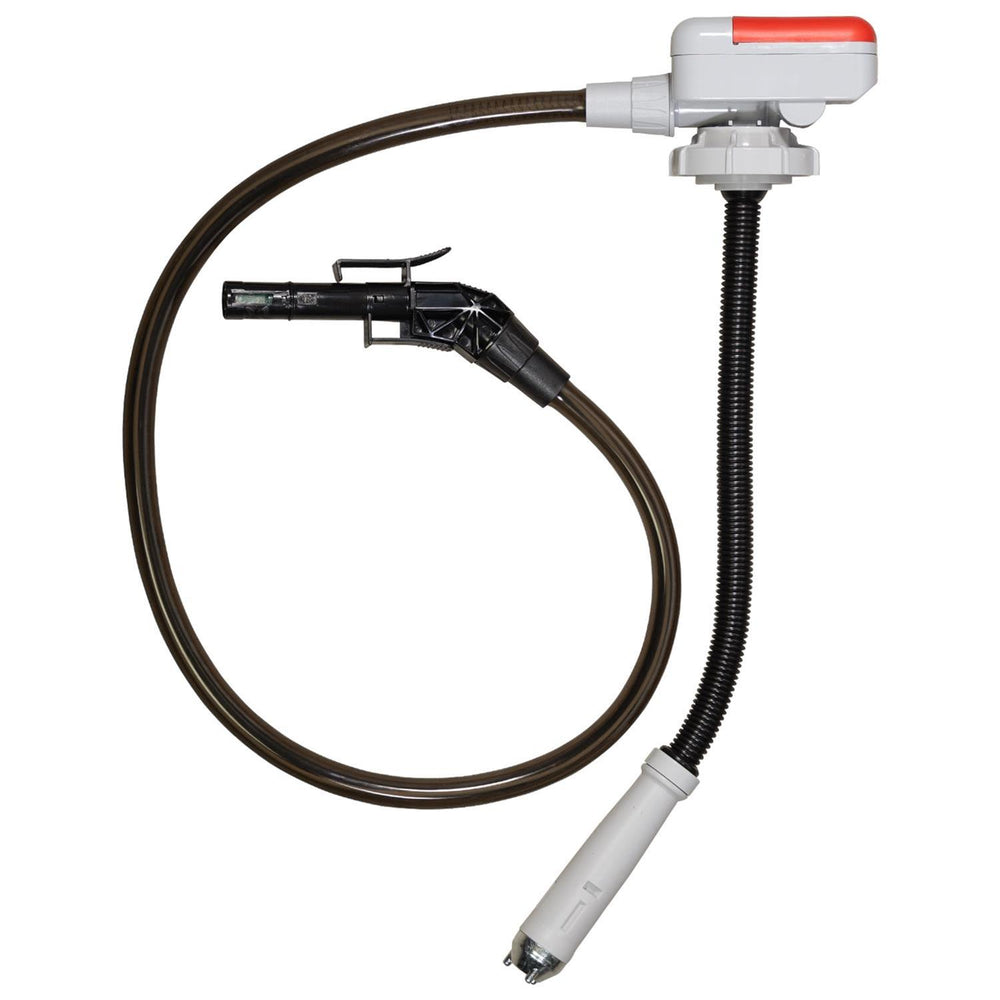 TRFA01XL BATTERY POWERED FUEL TRANSFER PUMP W/ EXT HOSES & UTILITY JUG ADAPTER RED/GRAY