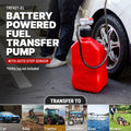 TRFA01XL BATTERY POWERED FUEL TRANSFER PUMP W/ EXT HOSES & UTILITY JUG ADAPTER RED/GRAY