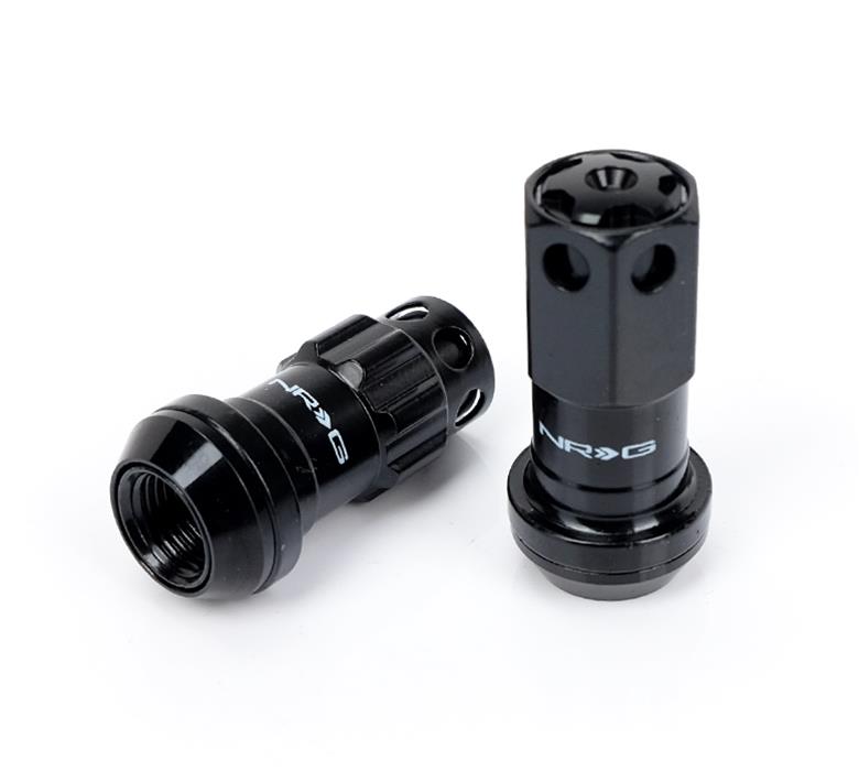 NRG M12X1.5 Steel Lug Nut w/ Black Al Tip / Dust Cap Cover Set 22 Pcs Black/Black w/Locks/ Socket